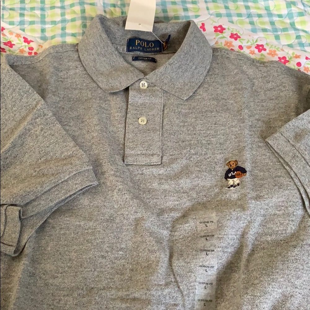Grey basketball polo bear t shirt